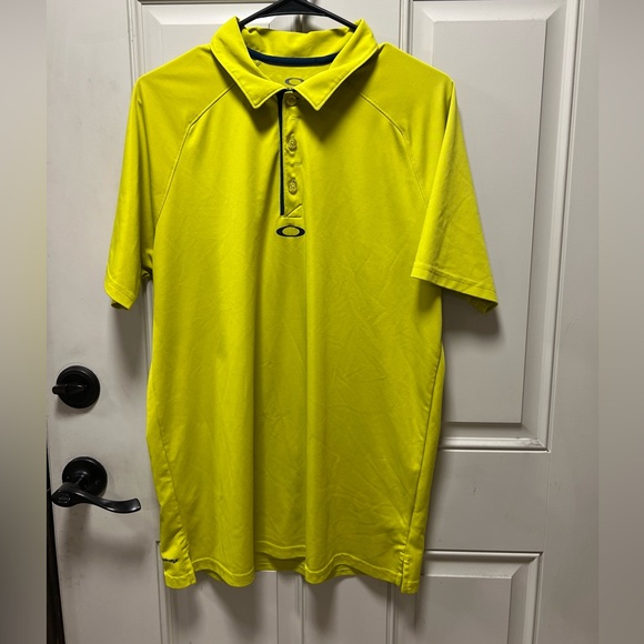 Oakley Polo Shirt Mens Medium Green Yellow Hydrolix Eyewear Golf Golfer Preppy - Picture 1 of 7